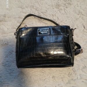 Guess Shiny Black Croc-Patterned Bag